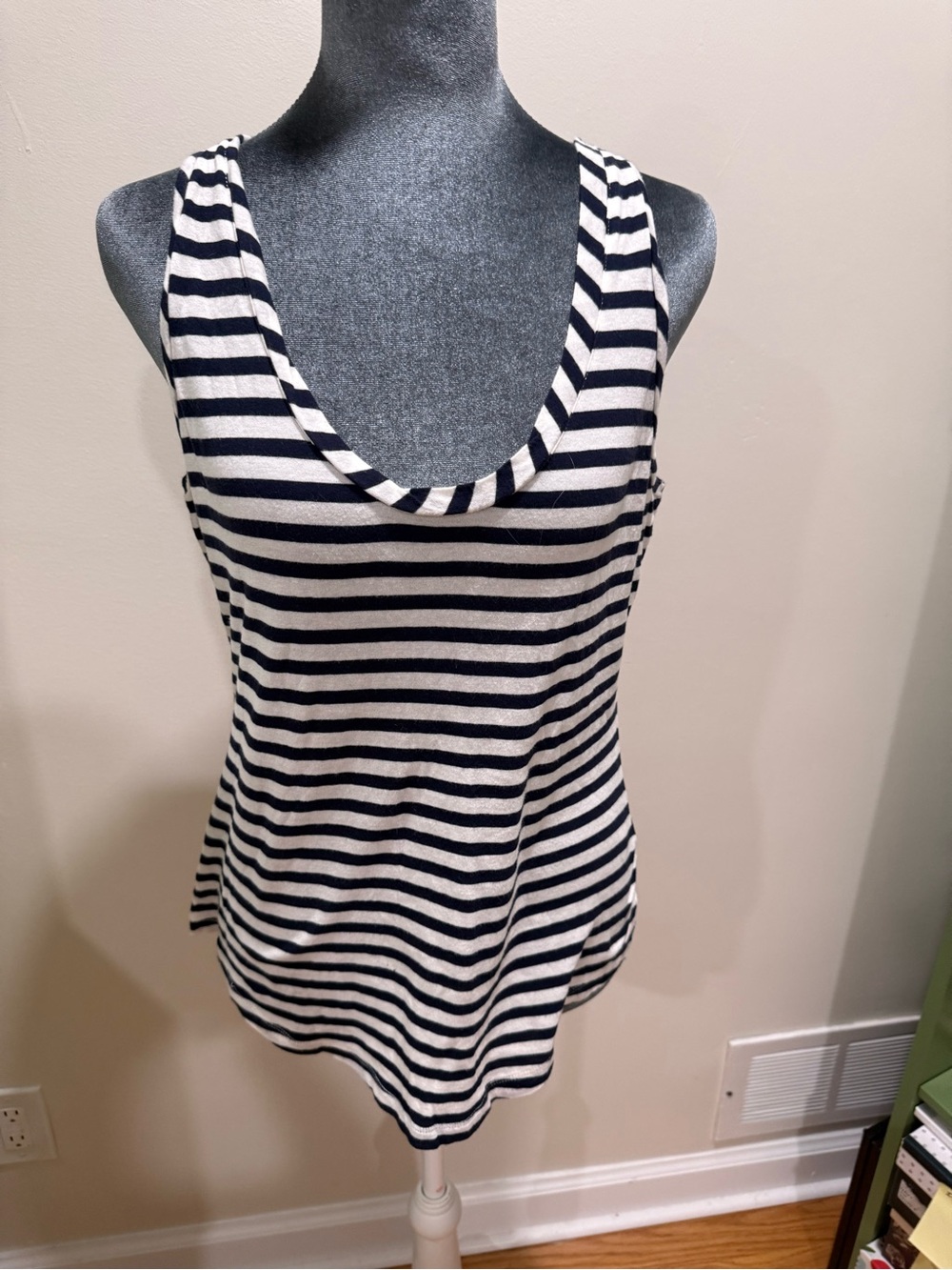 J. Crew Black and White Striped Scoop Neck Tank
